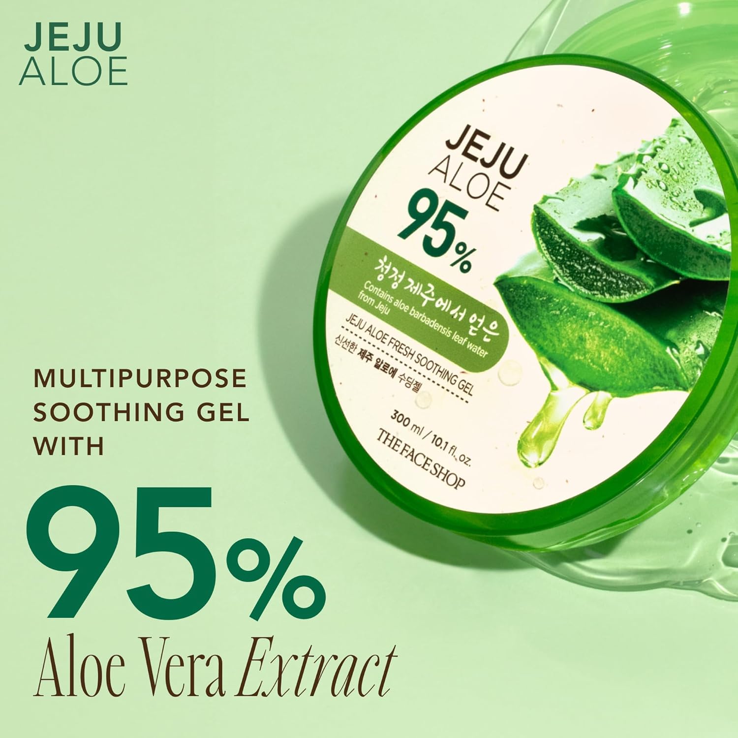 THE FACE SHOP Jeju Aloe Fresh Soothing Gel 300ml | Multi - Purpose Hydrating Gel for Face, Body, Hair & Sunburn Relief - T.E.R