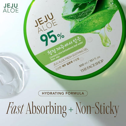 THE FACE SHOP Jeju Aloe Fresh Soothing Gel 300ml | Multi - Purpose Hydrating Gel for Face, Body, Hair & Sunburn Relief - T.E.R