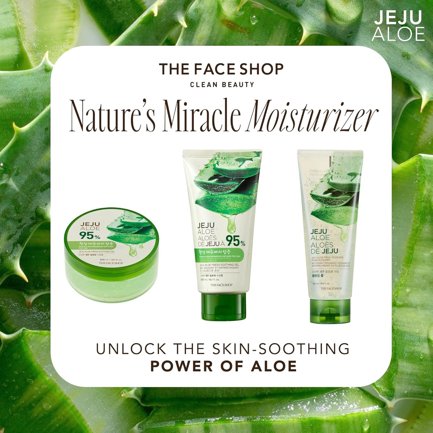 THE FACE SHOP Jeju Aloe Fresh Soothing Gel 300ml | Multi - Purpose Hydrating Gel for Face, Body, Hair & Sunburn Relief - T.E.R