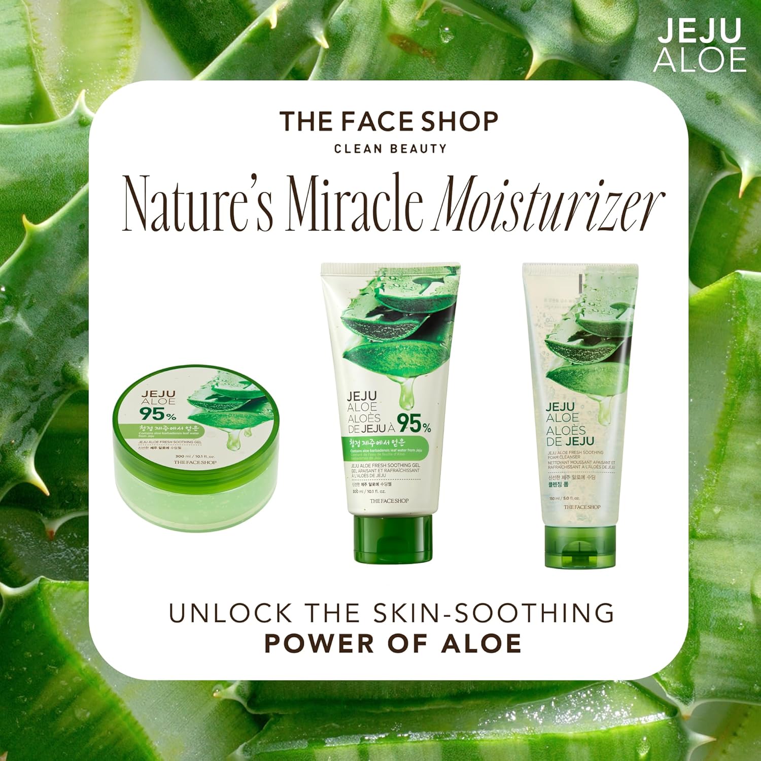 THE FACE SHOP Jeju Aloe Fresh Soothing Gel 300ml | Multi - Purpose Hydrating Gel for Face, Body, Hair & Sunburn Relief - T.E.R