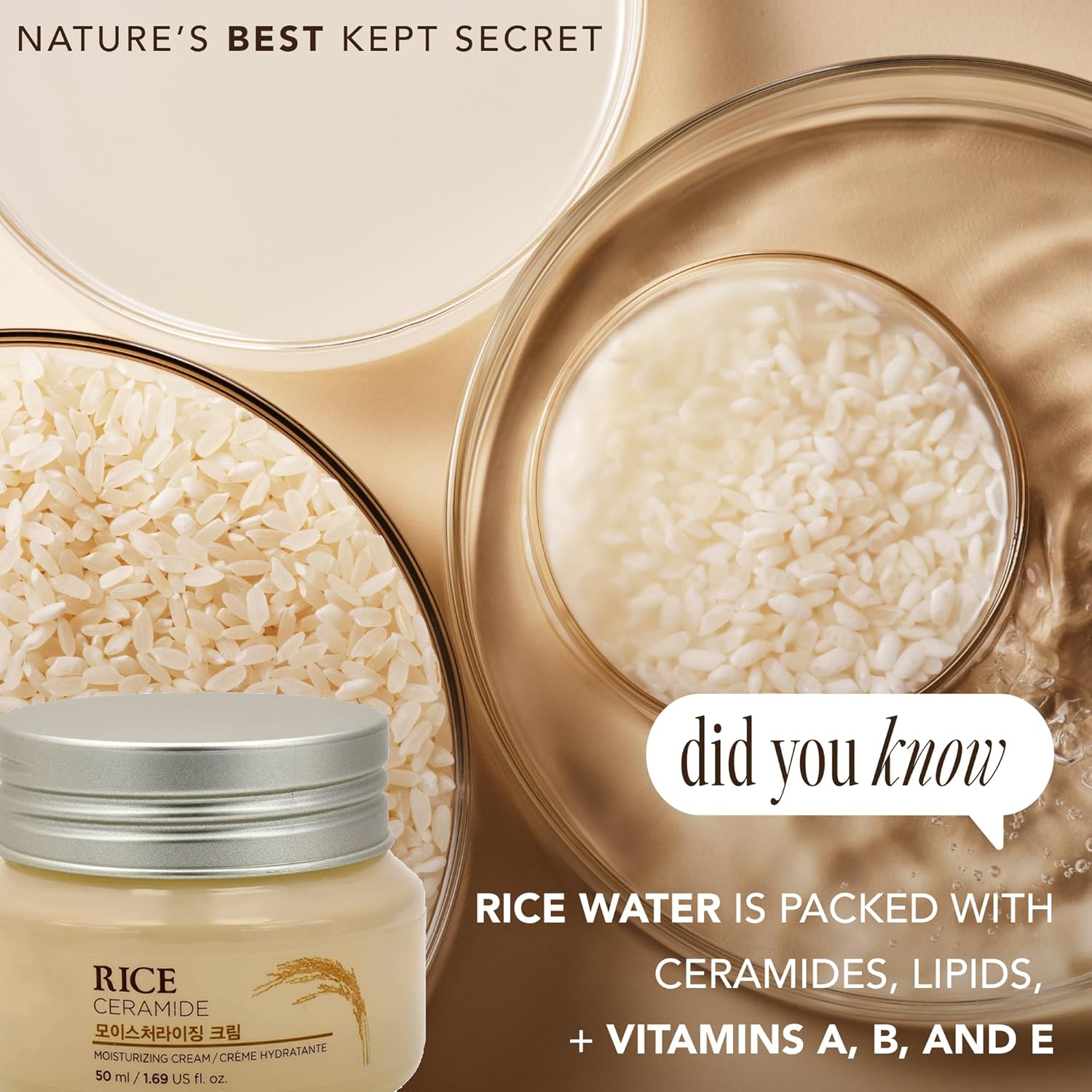The Face Shop Rice Ceramide Moisturizing Cream | Hydrating & Brightening Korean Skincare - T.E.R