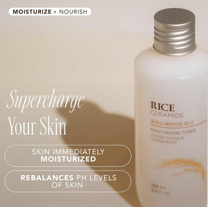 THE FACE SHOP Rice & Ceramide Moisturizing Toner | Hydrating Korean Toner for Soft, Plump, Radiant Skin Gentle Hydration with Rice Extract & Ceramides - T.E.R