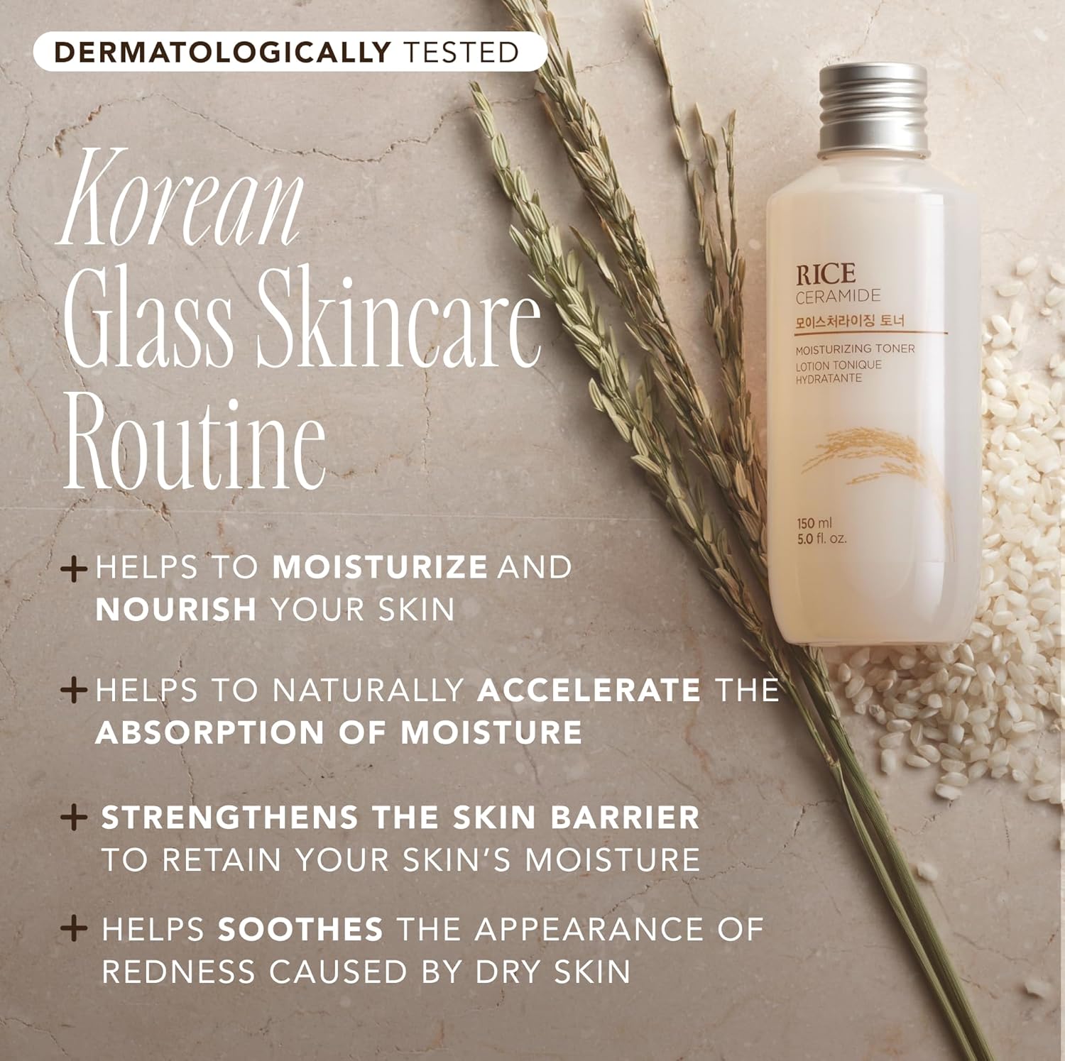 THE FACE SHOP Rice & Ceramide Moisturizing Toner | Hydrating Korean Toner for Soft, Plump, Radiant Skin Gentle Hydration with Rice Extract & Ceramides - T.E.R