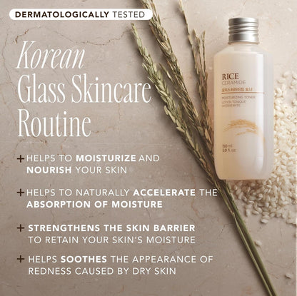 THE FACE SHOP Rice & Ceramide Moisturizing Toner | Hydrating Korean Toner for Soft, Plump, Radiant Skin Gentle Hydration with Rice Extract & Ceramides - T.E.R