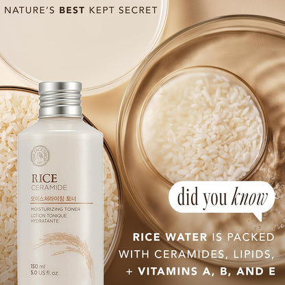 THE FACE SHOP Rice & Ceramide Moisturizing Toner | Hydrating Korean Toner for Soft, Plump, Radiant Skin Gentle Hydration with Rice Extract & Ceramides - T.E.R