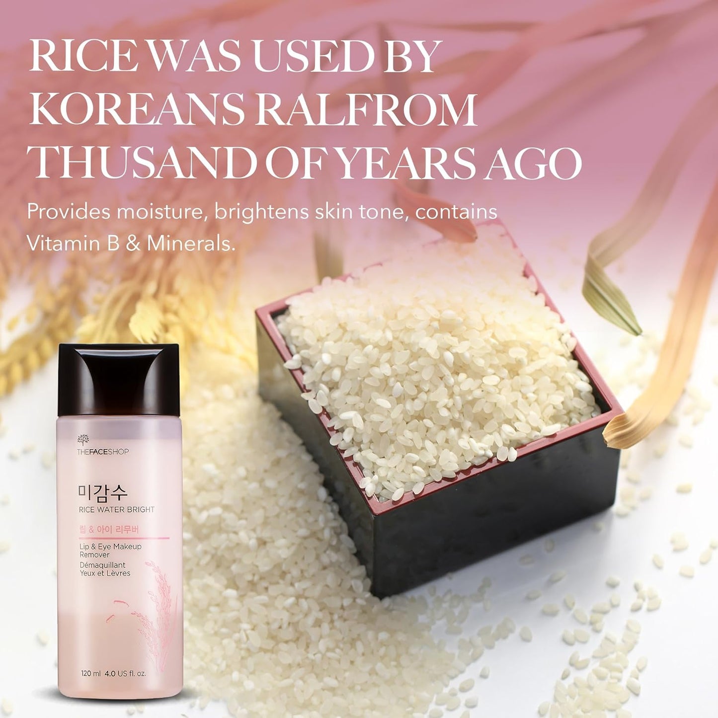 THE FACE SHOP Rice Water Bright Makeup Remover | Gentle Korean Cleansing Water for Waterproof Makeup & Glowing Skin - T.E.R