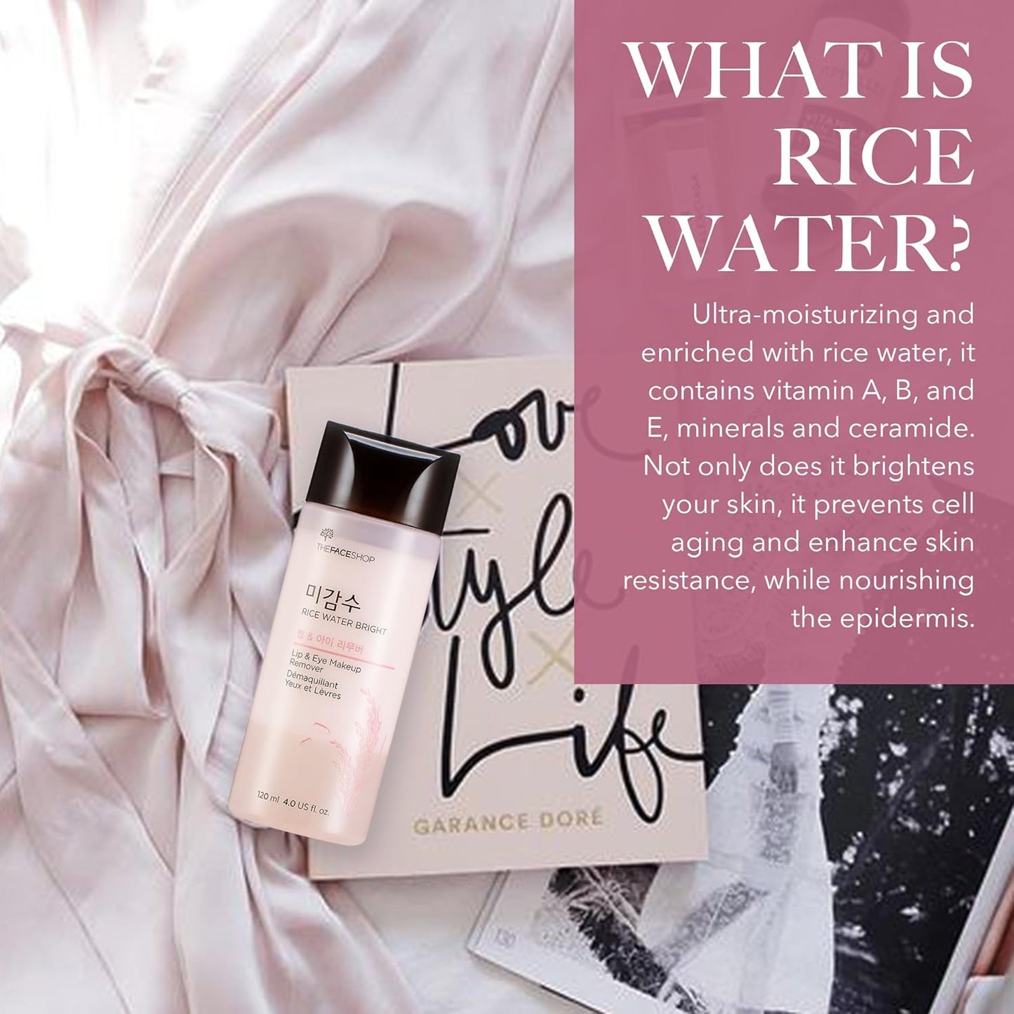 THE FACE SHOP Rice Water Bright Makeup Remover | Gentle Korean Cleansing Water for Waterproof Makeup & Glowing Skin - T.E.R
