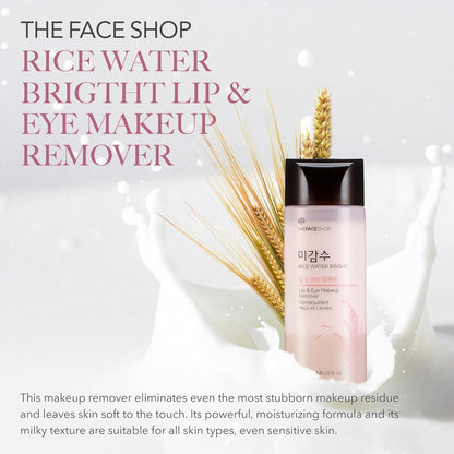 THE FACE SHOP Rice Water Bright Makeup Remover | Gentle Korean Cleansing Water for Waterproof Makeup & Glowing Skin - T.E.R
