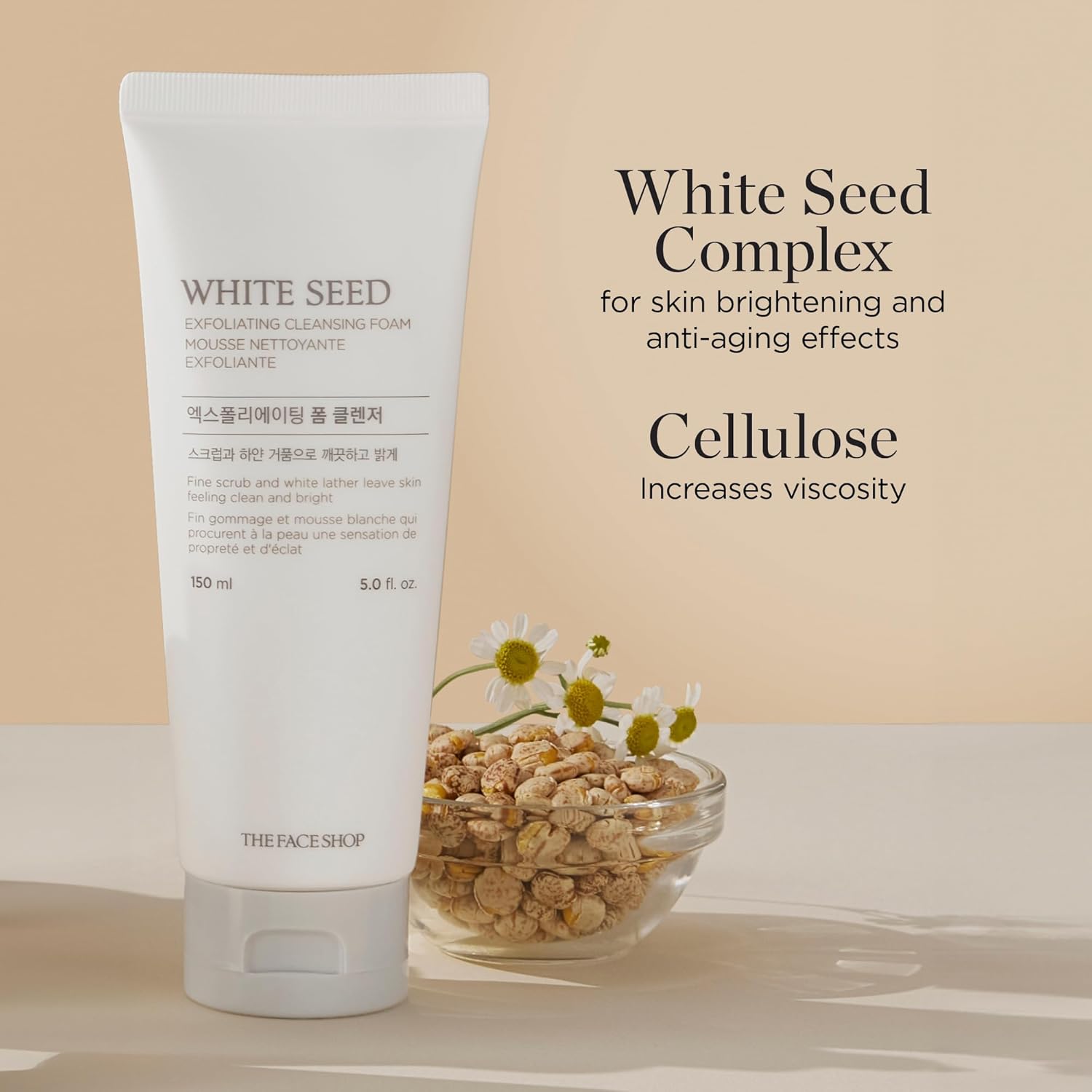 The Face Shop White Seed Exfoliating Cleansing Foam 150 mL | Brightening Micro - Scrub Face Wash for Deep Clean & Radiance - T.E.R