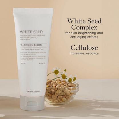 The Face Shop White Seed Exfoliating Cleansing Foam 150 mL | Brightening Micro - Scrub Face Wash for Deep Clean & Radiance - T.E.R