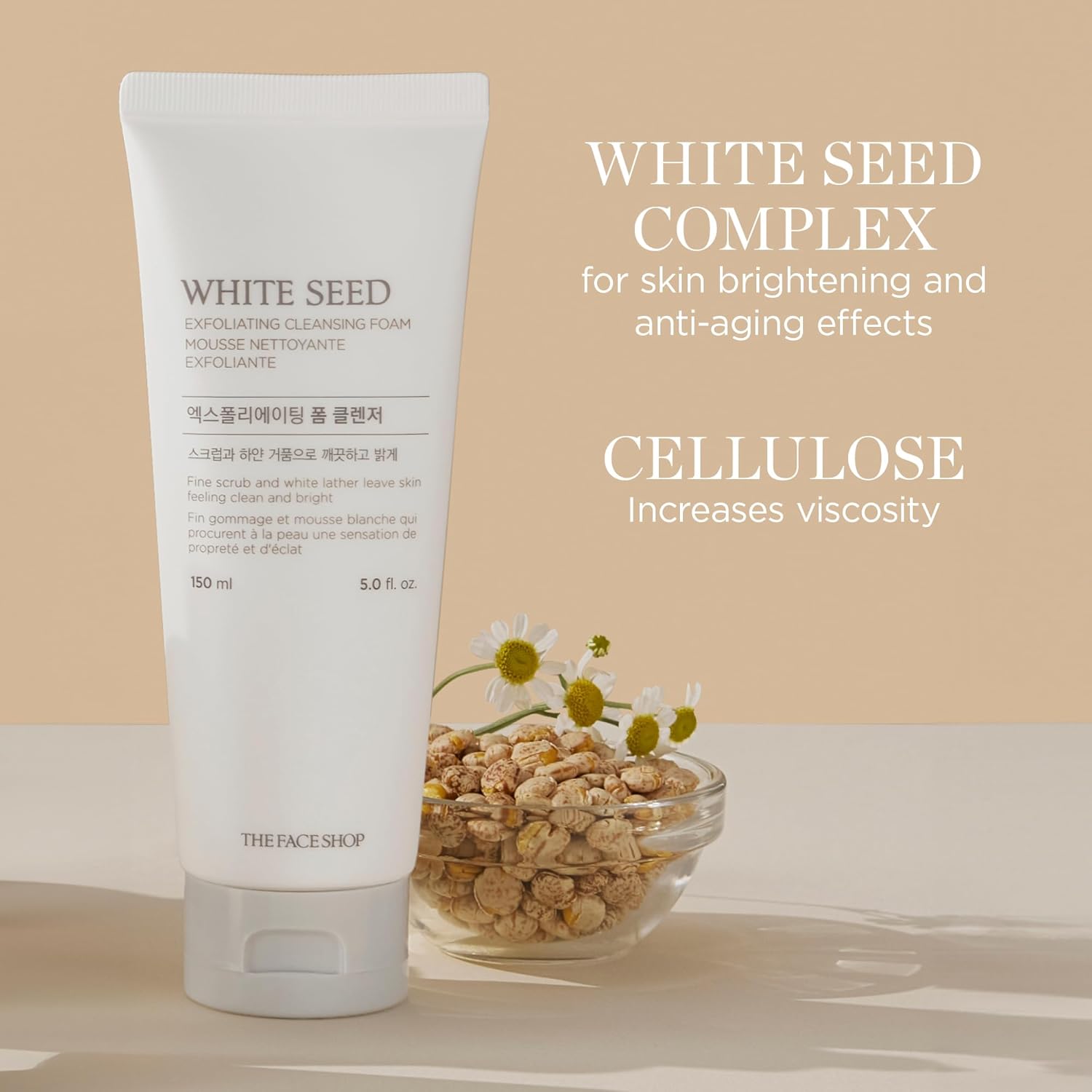 The Face Shop White Seed Exfoliating Cleansing Foam 150 mL | Brightening Micro - Scrub Face Wash for Deep Clean & Radiance - T.E.R