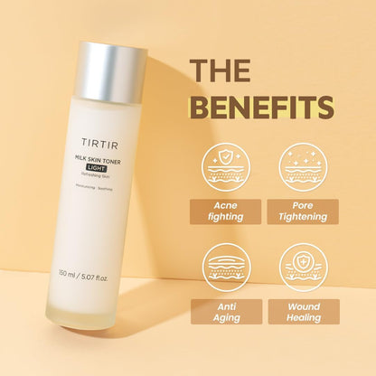 TIRTIR Milk Skin Toner Light 150 mL | Lightweight Hydrating Toner with 4% Niacinamide, Ceramide & Rice Extract for Glass‑Skin Glow - T.E.R