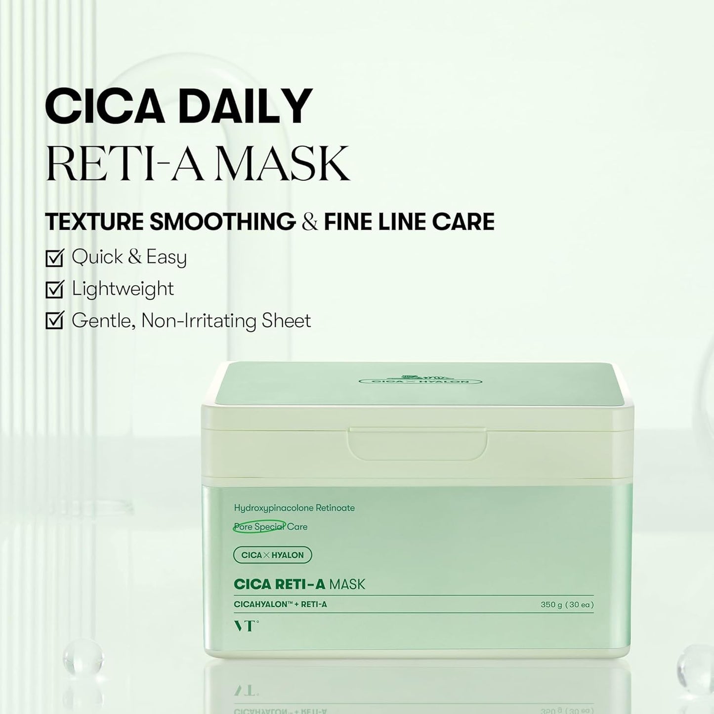 VT COSMETICS CICA Reti - A Daily Mask 30 Sheets | Retinol + Cica Hydrating & Pore Care Korean Face Mask - T.E.R