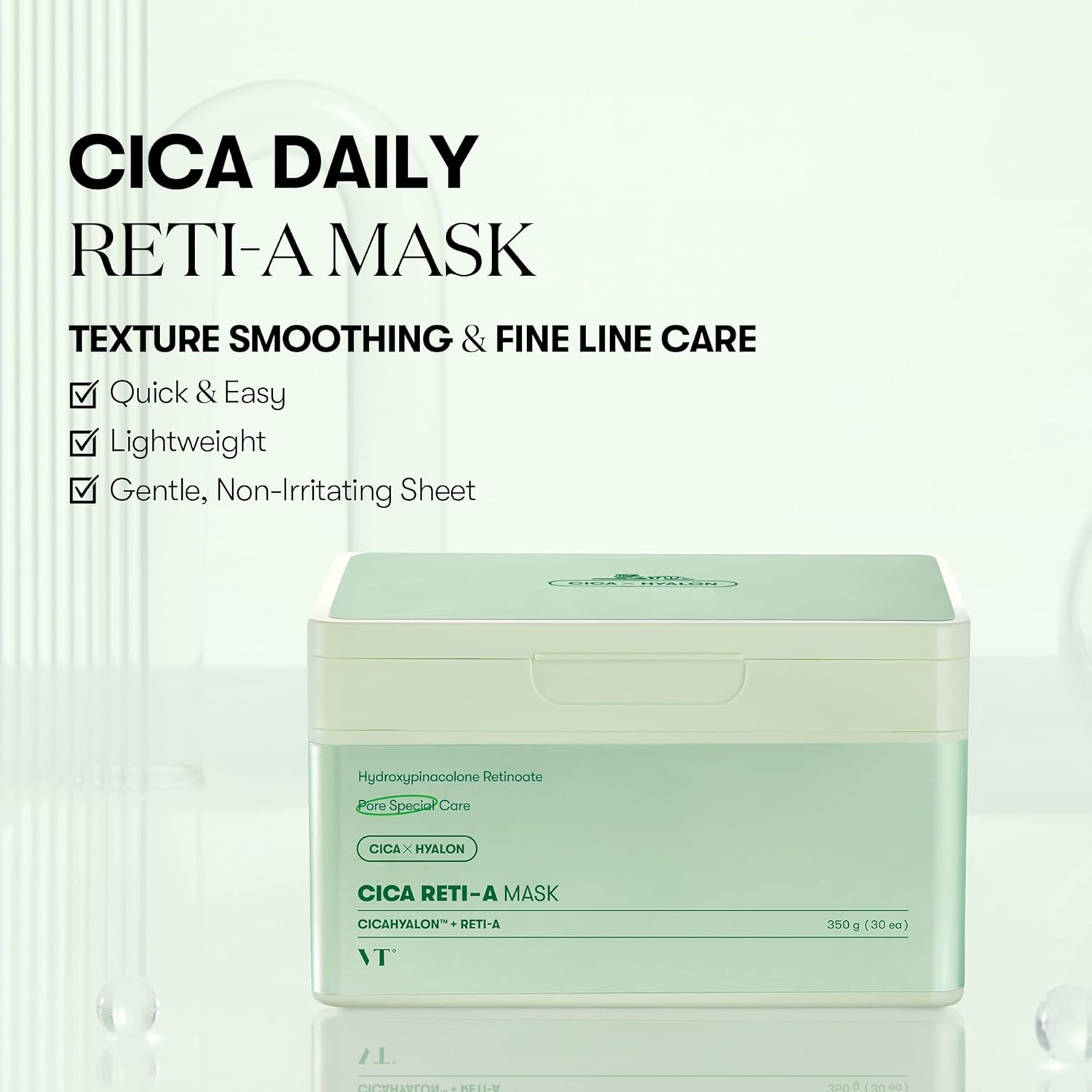 VT COSMETICS CICA Reti - A Daily Mask 30 Sheets | Retinol + Cica Hydrating & Pore Care Korean Face Mask - T.E.R