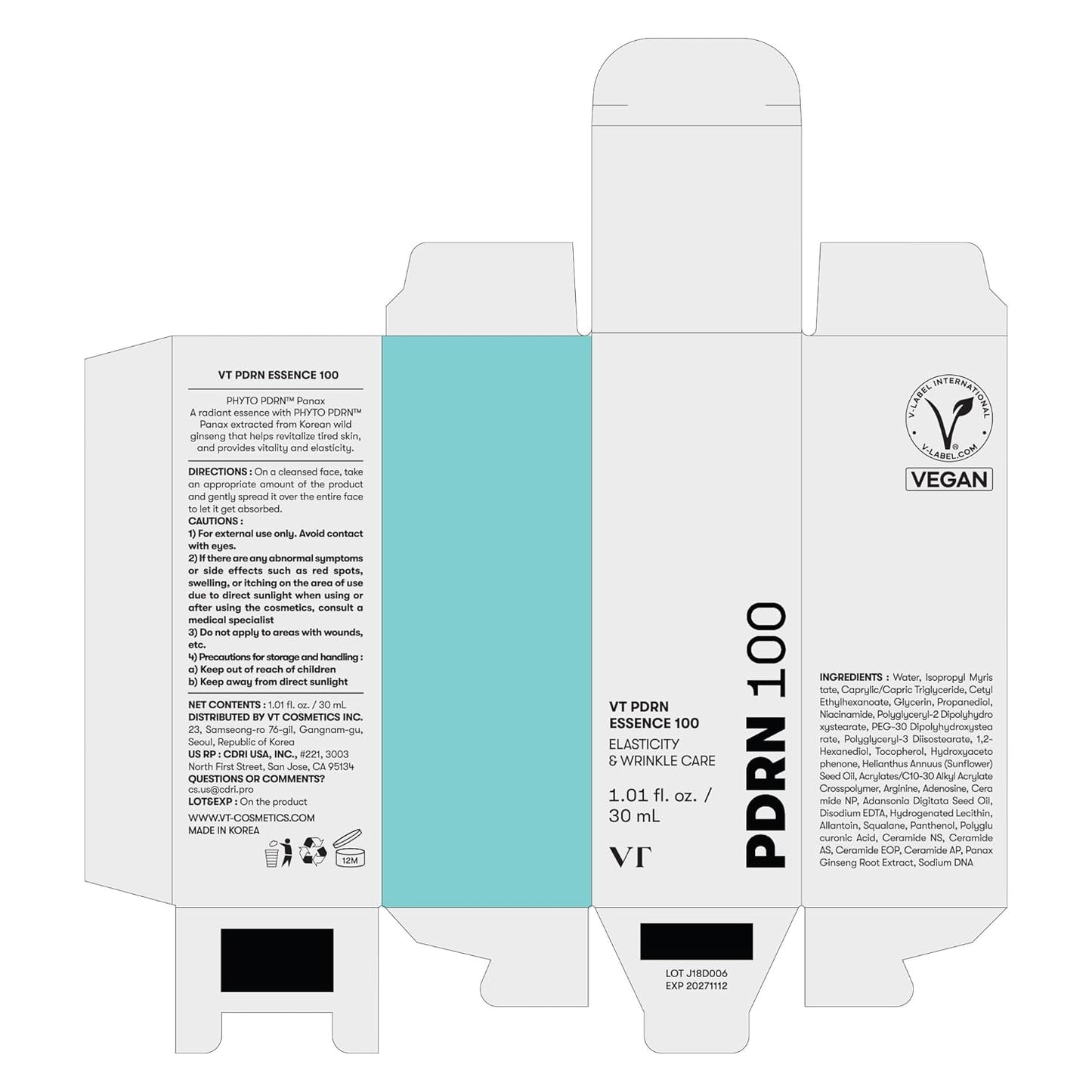VT COSMETICS PDRN 100 Essence | 100,000ppm Vegan PDRN Glow Serum - T.E.R