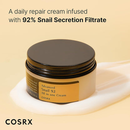 COSRX 달팽이 뮤신 92% 모이스처라이저 3.52 온스, 건성 피부, 민감성 피부용 데일리 리페어 페이스 젤 크림, 동물 테스트 안 함, 파라벤 없음, 황산염 없음, 프탈레이트 없음, 한국 스킨케어 (3.52 OZ/100g)