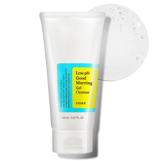 COSRX Gel limpiador de buenos días de pH bajo, 5.07 fl.oz / 150 ml, limpiador facial suave diario para pieles sensibles con BHA y aceite de árbol de té, equilibrio de PH, antierupciones, sin parabenos, sin sulfatos, cuidado de la piel coreano